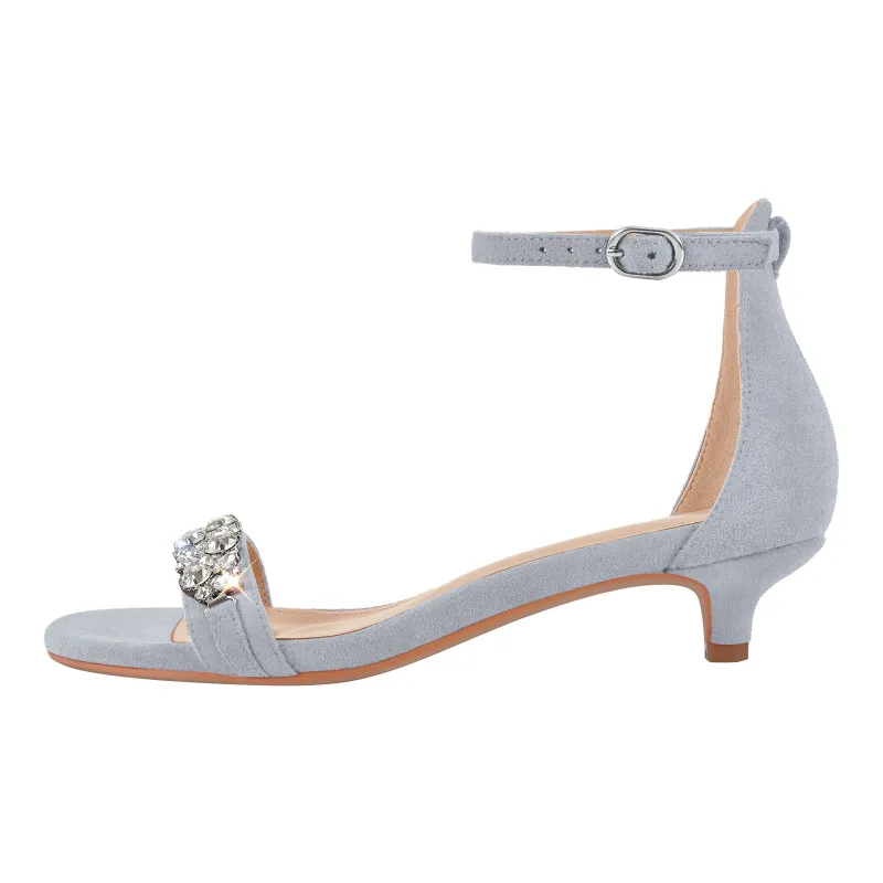 Rhinestone Suede Kitten Heel Ankle Strap Sandals sold by Onlymaker