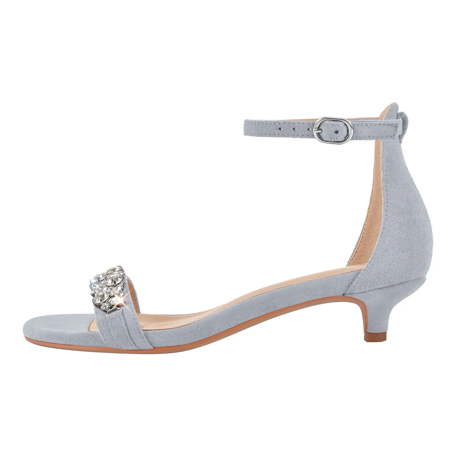 Rhinestone Suede Kitten Heel Ankle Strap Sandals sold by Onlymaker