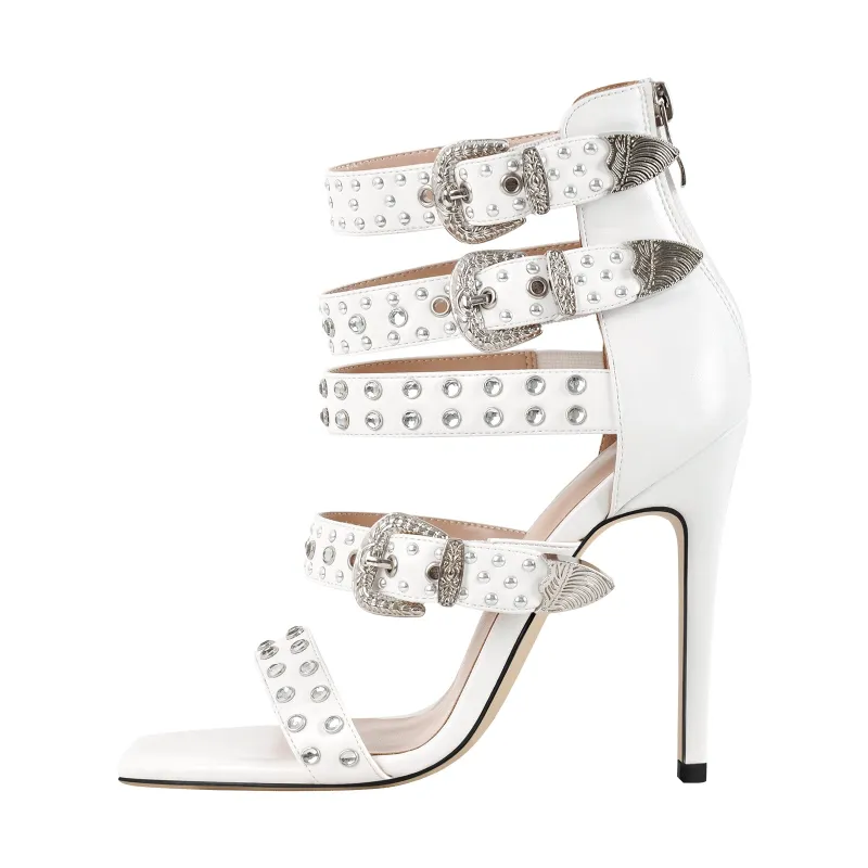 Square Toe Rivet Buckle Straps Sandals sold by Onlymaker