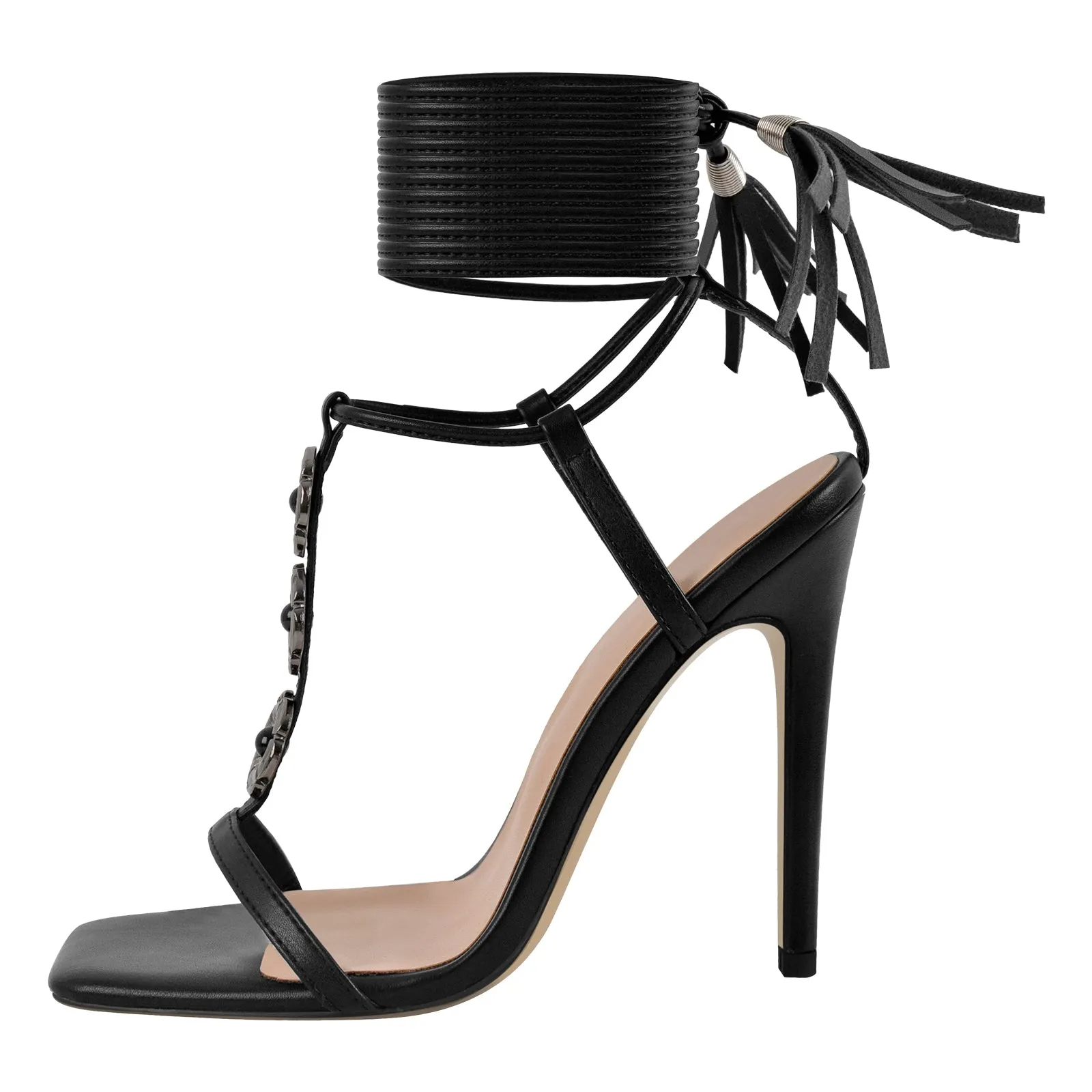 Square Toe Flower T-Strap Lace-up Sandals sold by Onlymaker