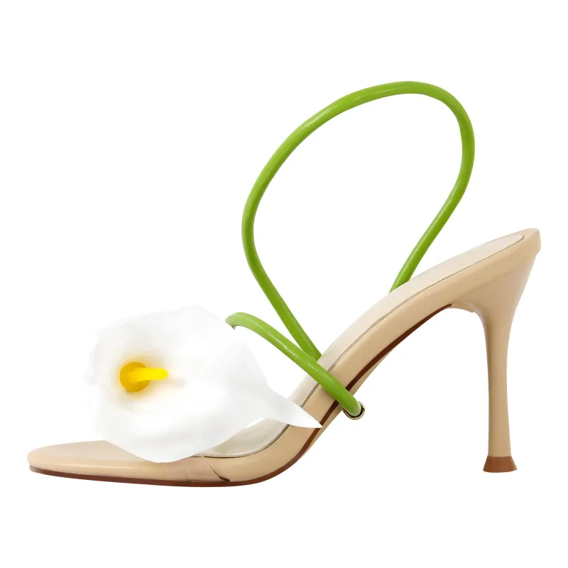 Round Toe Calla Lily Slip-on Stiletto Sandals sold by Onlymaker