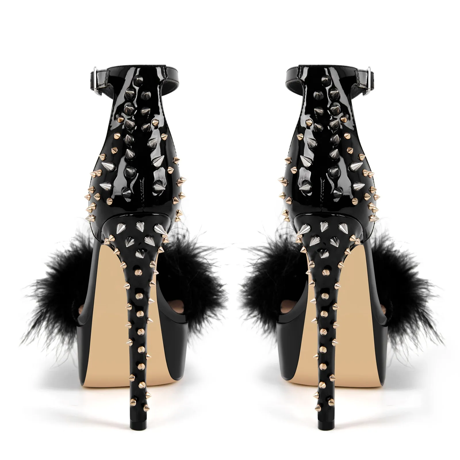 Fur Platform Rivet Ankle Strap Stiletto Sandals sold by Onlymaker product image thumbnail 4