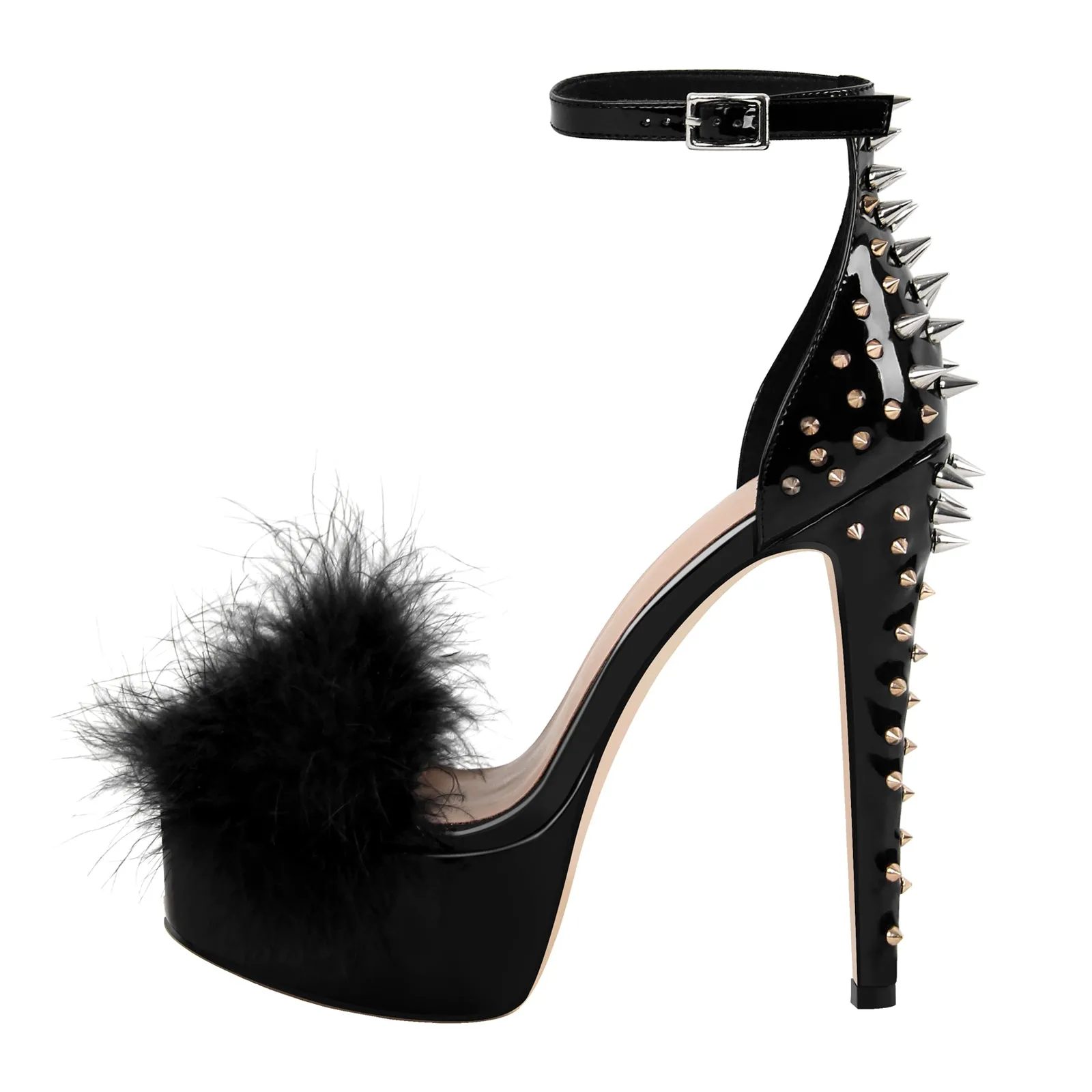 Fur Platform Rivet Ankle Strap Stiletto Sandals sold by Onlymaker