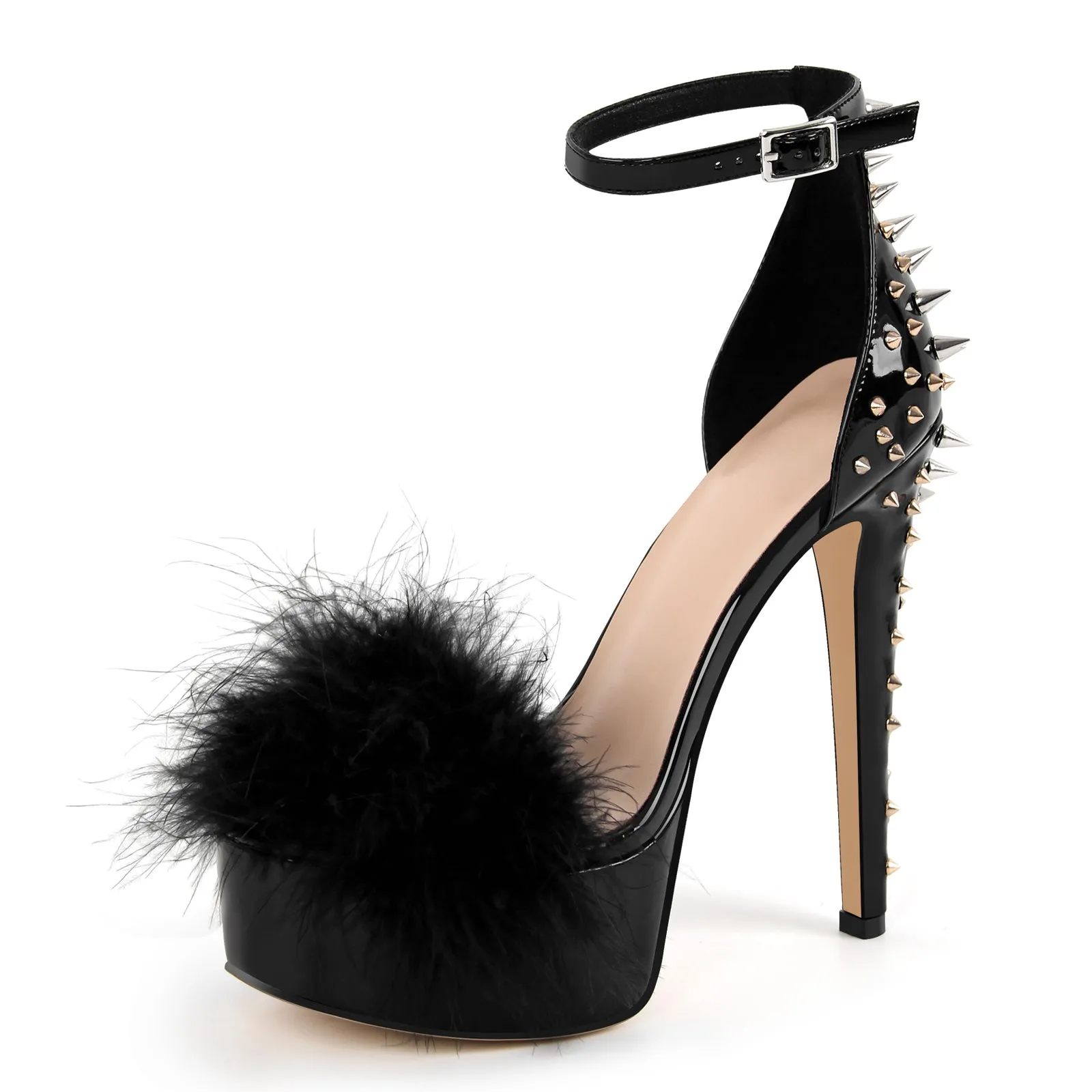 Fur Platform Rivet Ankle Strap Stiletto Sandals sold by Onlymaker product image thumbnail 2