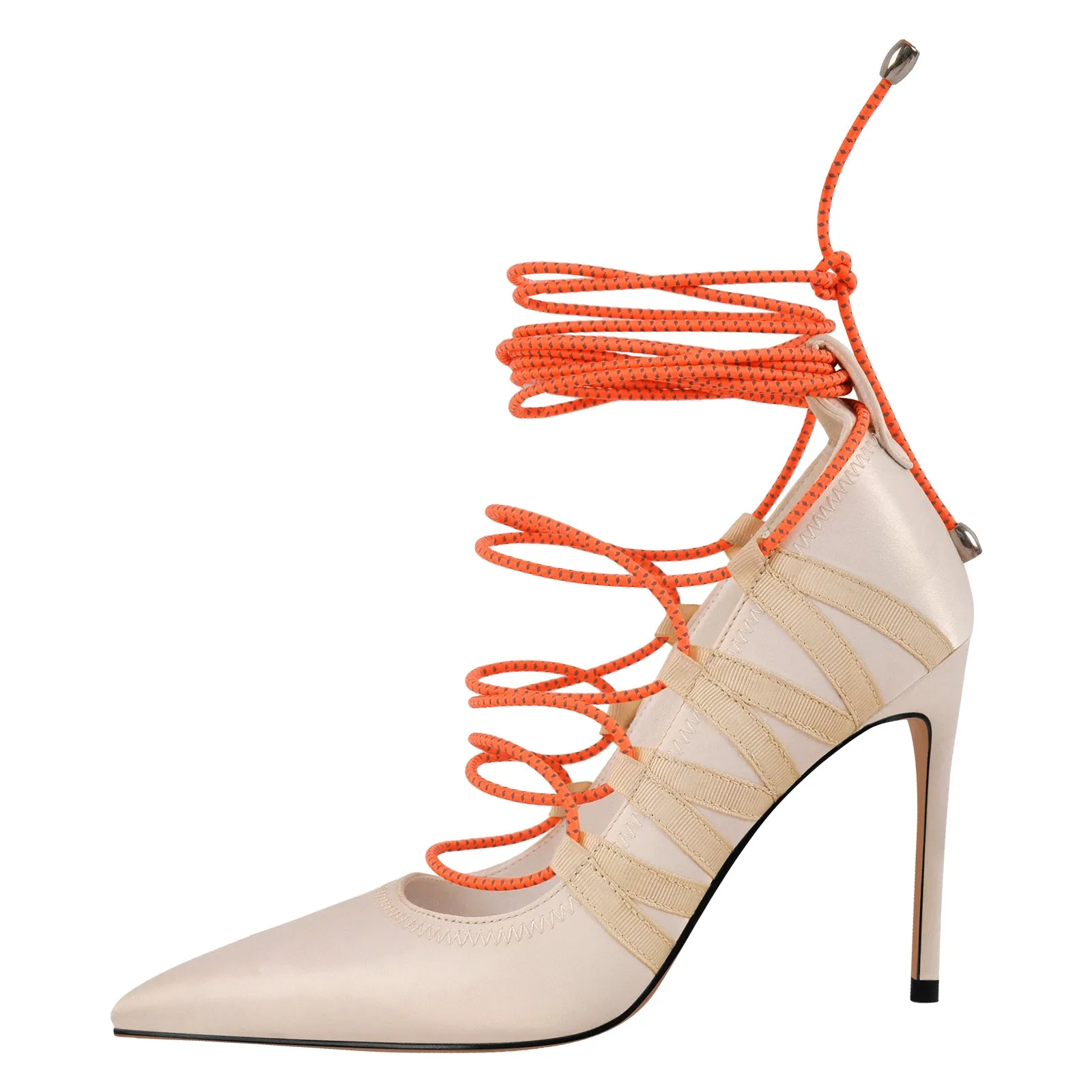 Pointed Toe Gladiator Lace-up Satin Pumps sold by Onlymaker