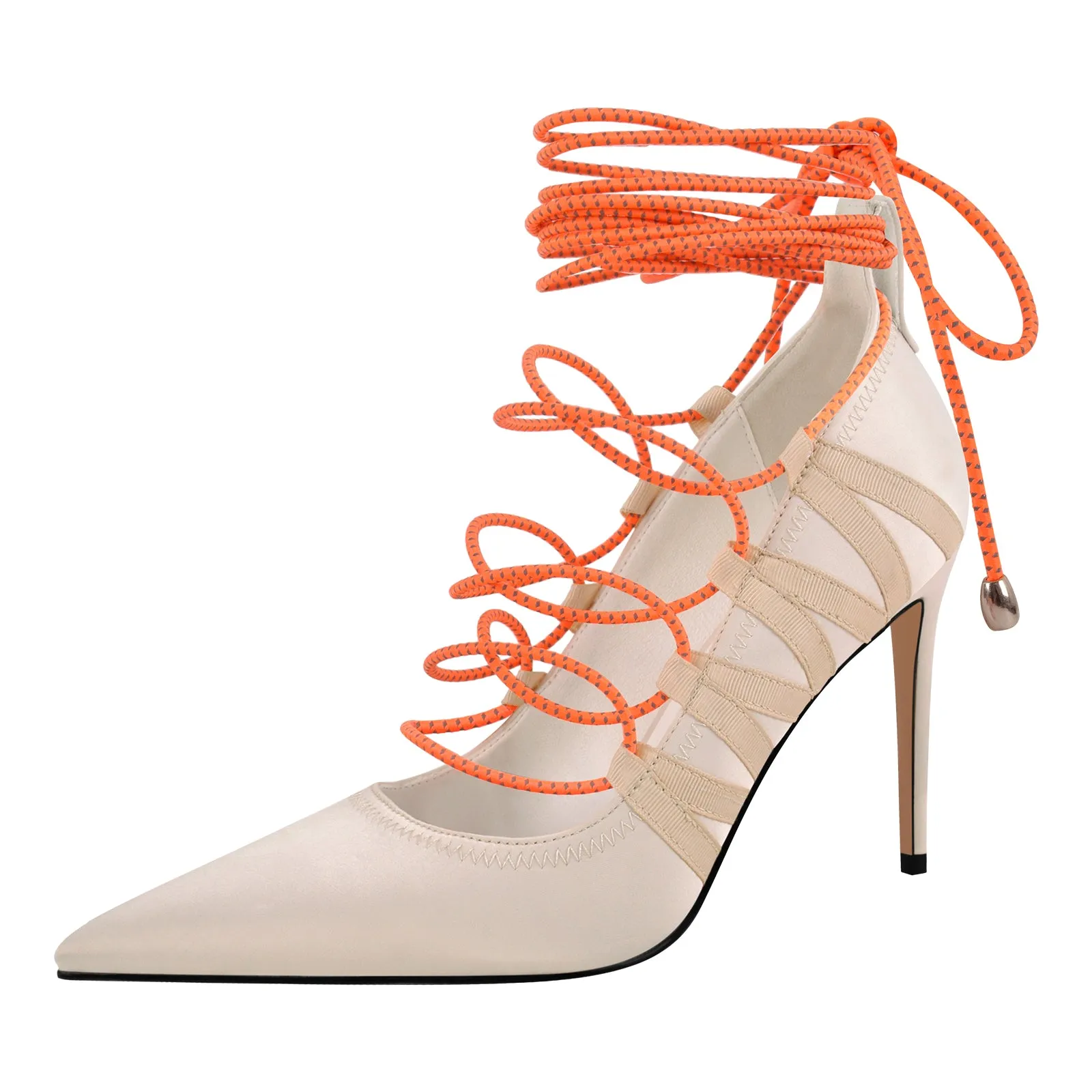 Pointed Toe Gladiator Lace-up Satin Pumps sold by Onlymaker product image thumbnail 2