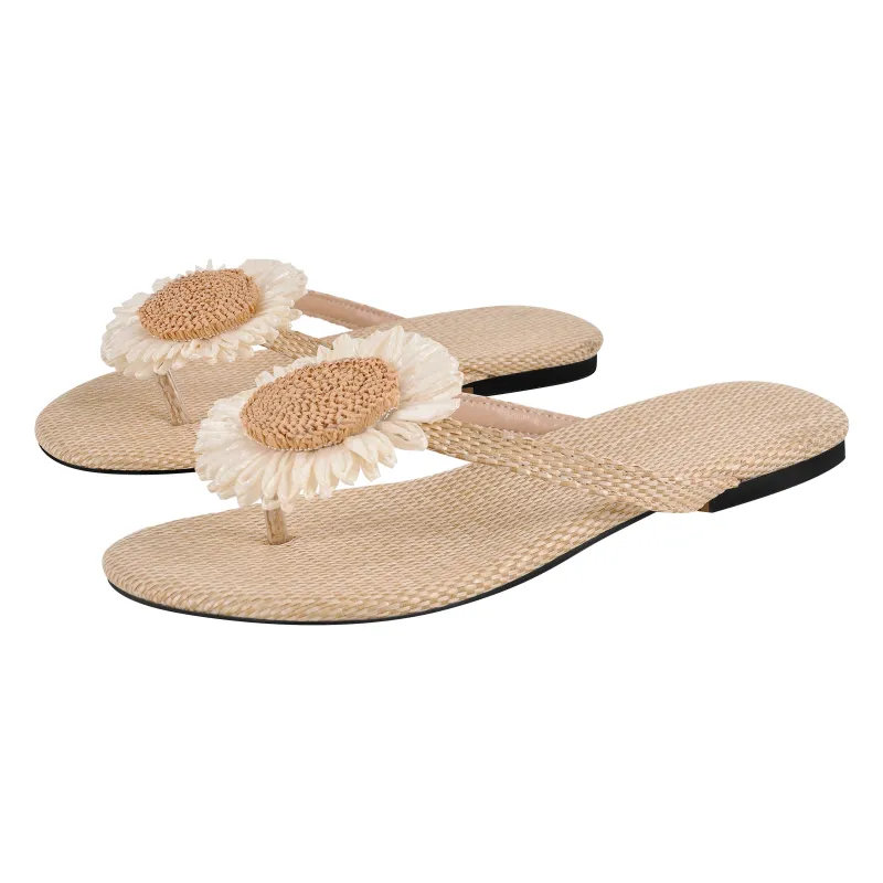 Sunflower Straw Flip Flops Flats sold by Onlymaker