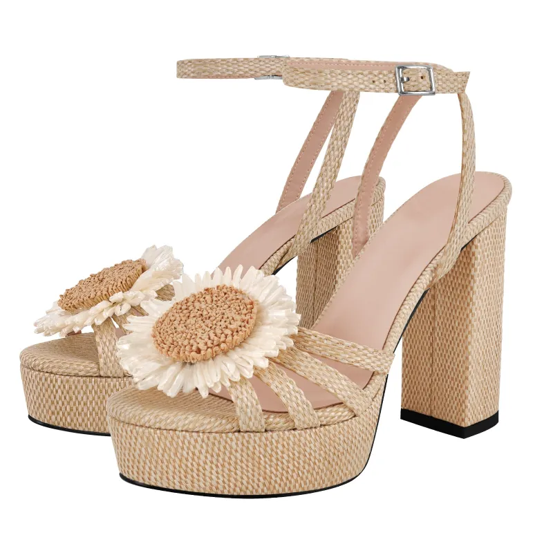 Sunflower Straw Platform Ankle Strap Sandals sold by Onlymaker