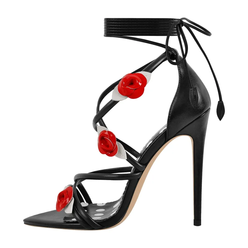 Pointed Toe Gladiator Flower Lace-up Stiletto Sandals sold by Onlymaker