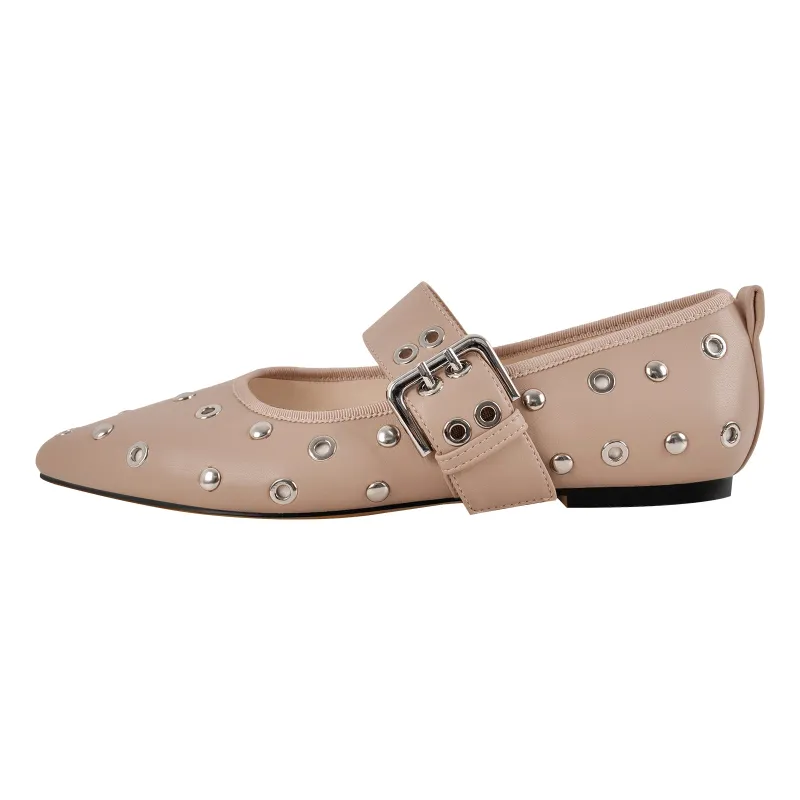 Pointed Toe Rivet Buckle Strap Flats sold by Onlymaker