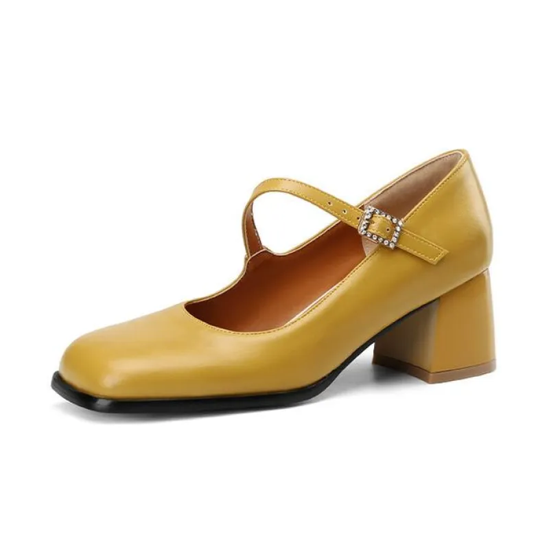 Square Toe Buckle Strap Chunky Heel Pumps sold by Onlymaker