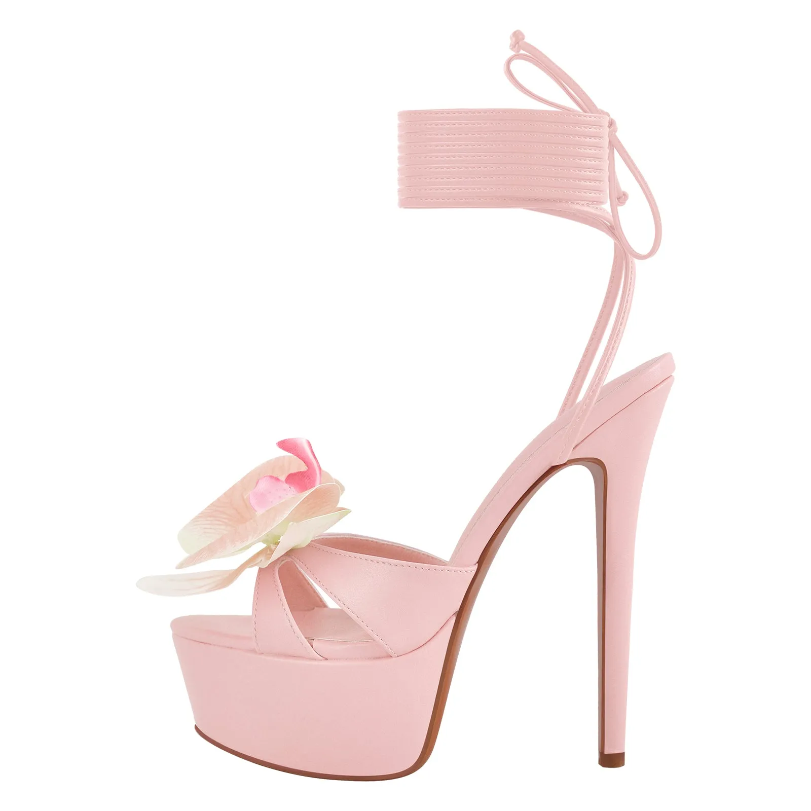 Round Toe Flower Platform Lace-up Stiletto Sandals sold by Onlymaker