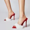 White Fur Velvet High Heel Mules sold by Onlymaker
