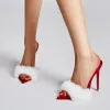 White Fur Velvet High Heel Mules sold by Onlymaker
