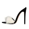 White Fur Velvet High Heel Mules sold by Onlymaker