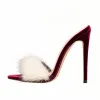 White Fur Velvet High Heel Mules sold by Onlymaker