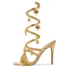 Gold Pendant Metal Chain Wrap Strap Sandals sold by Onlymaker