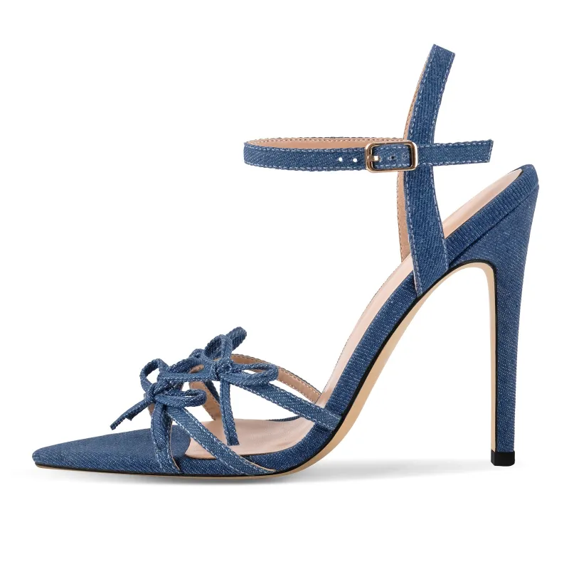 Denim Pointed Toe Bow Buckle Strap Sandals sold by Onlymaker