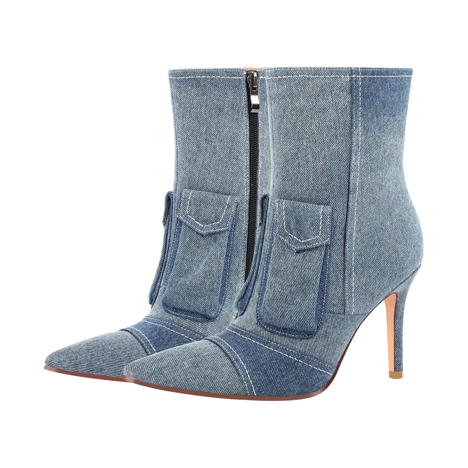 Denim Pointed Toe Zipper Stiletto Ankle Boots sold by Onlymaker product image thumbnail 2