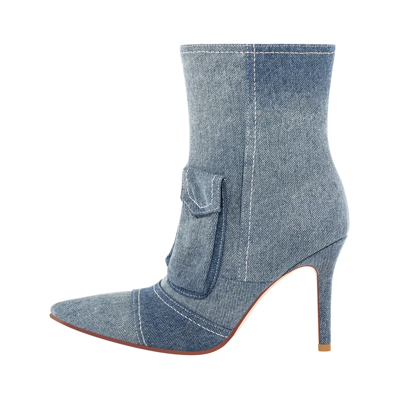 Denim Pointed Toe Zipper Stiletto Ankle Boots sold by Onlymaker