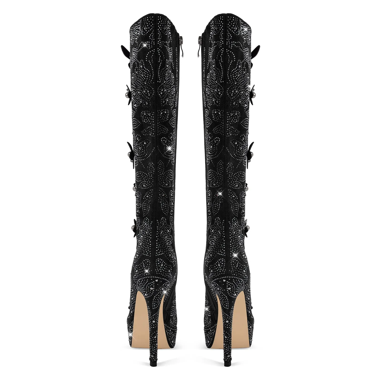 Platform Rhinestone Flower Knee High Boots sold by Onlymaker product image thumbnail 3