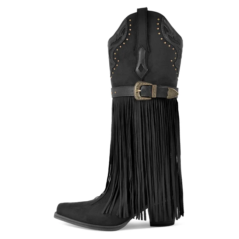 Fringe Embroidery Knee High Western Boots sold by Onlymaker