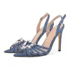 Denim Pointed Toe Diamante Heart Slingback Sandals sold by Onlymaker