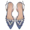 Denim Pointed Toe Diamante Heart Slingback Sandals sold by Onlymaker