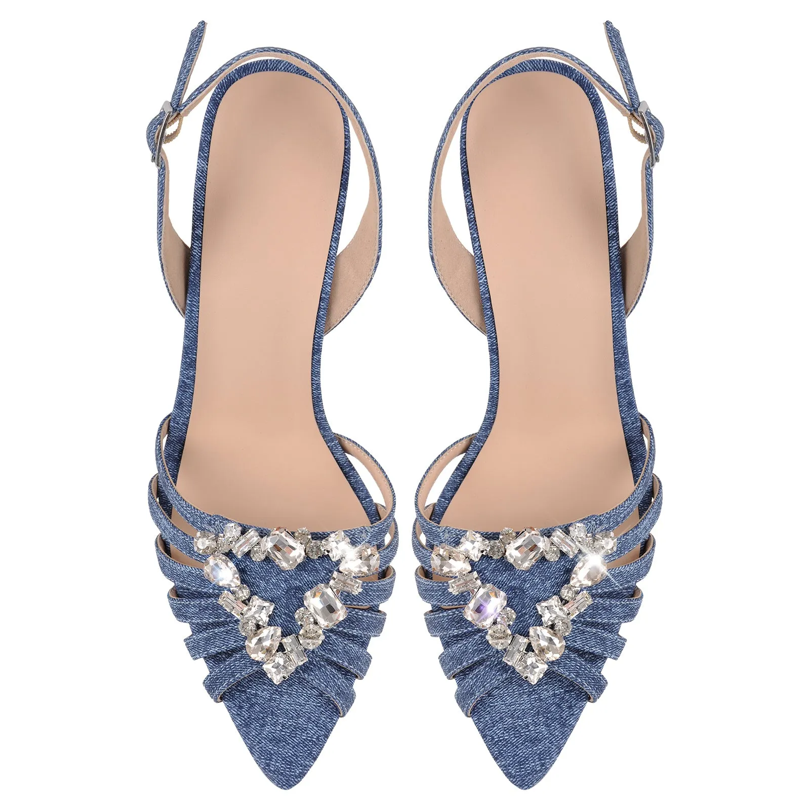 Denim Pointed Toe Diamante Heart Slingback Sandals sold by Onlymaker product image thumbnail 4