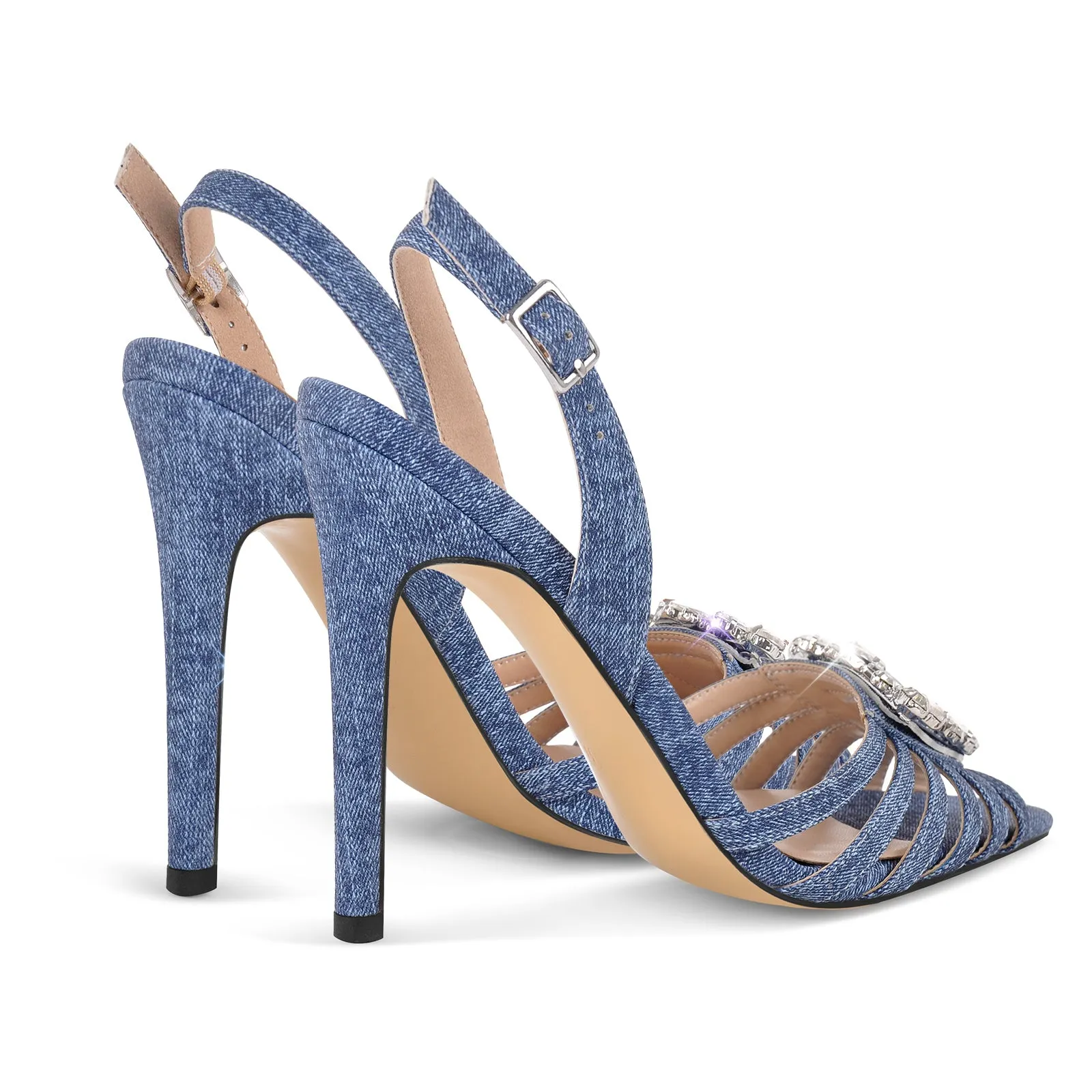 Denim Pointed Toe Diamante Heart Slingback Sandals sold by Onlymaker product image thumbnail 3