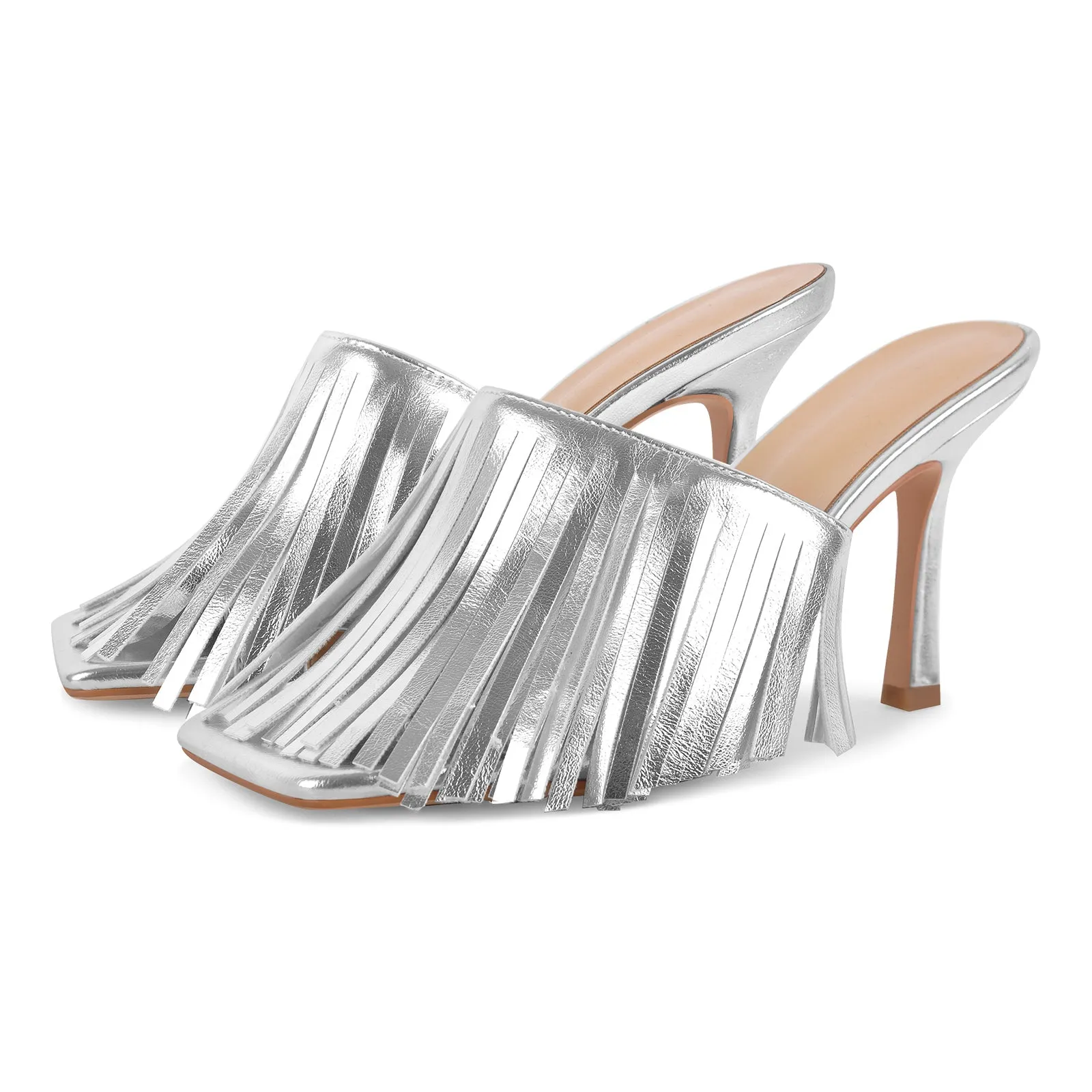 Square Toe Fringe Stiletto Mules sold by Onlymaker product image thumbnail 2