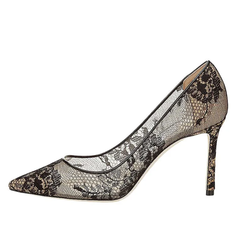 Pointed Toe Lace Mesh High Heels sold by Onlymaker