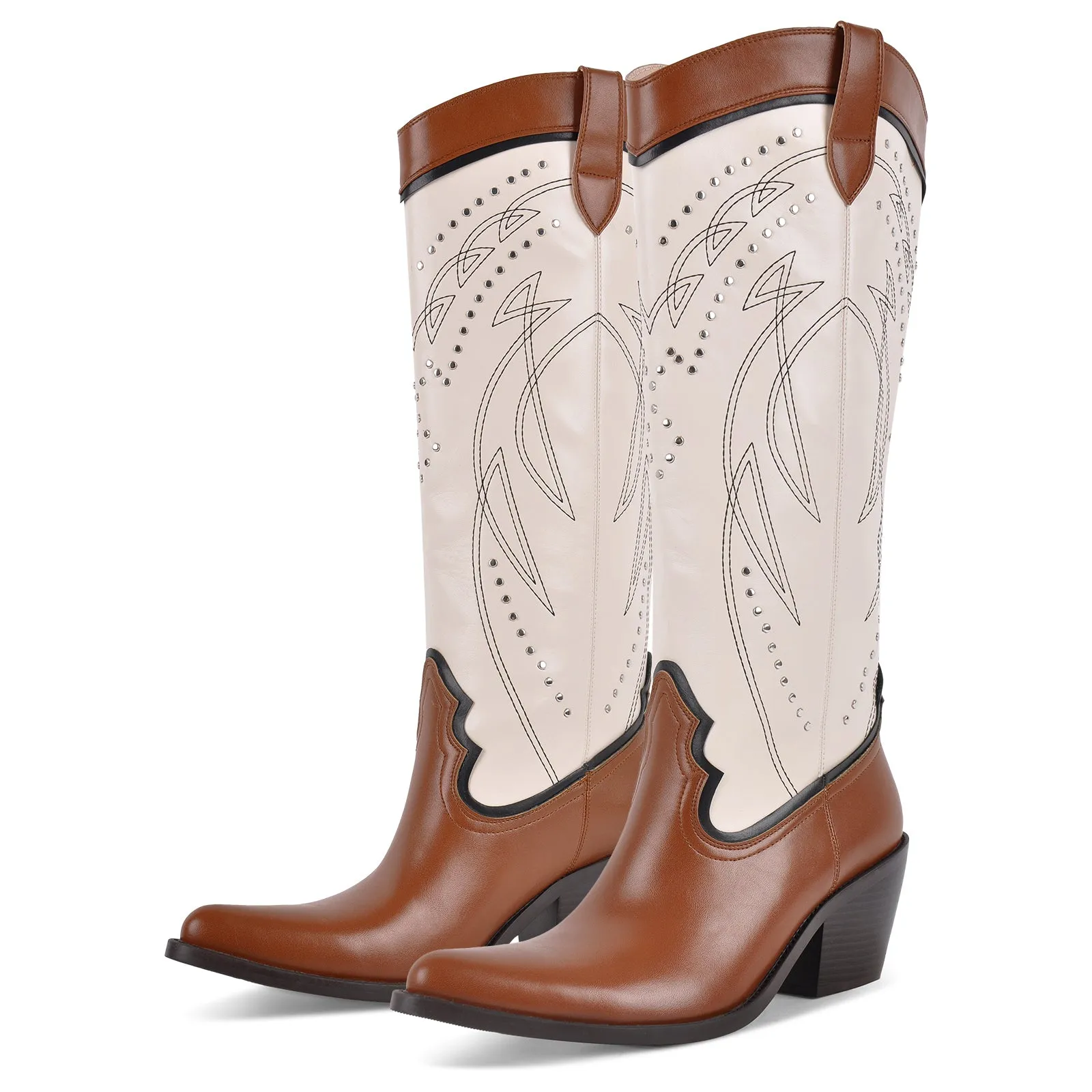 Rivet Embroidery Split Joint Knee High Western Boots sold by Onlymaker product image thumbnail 2