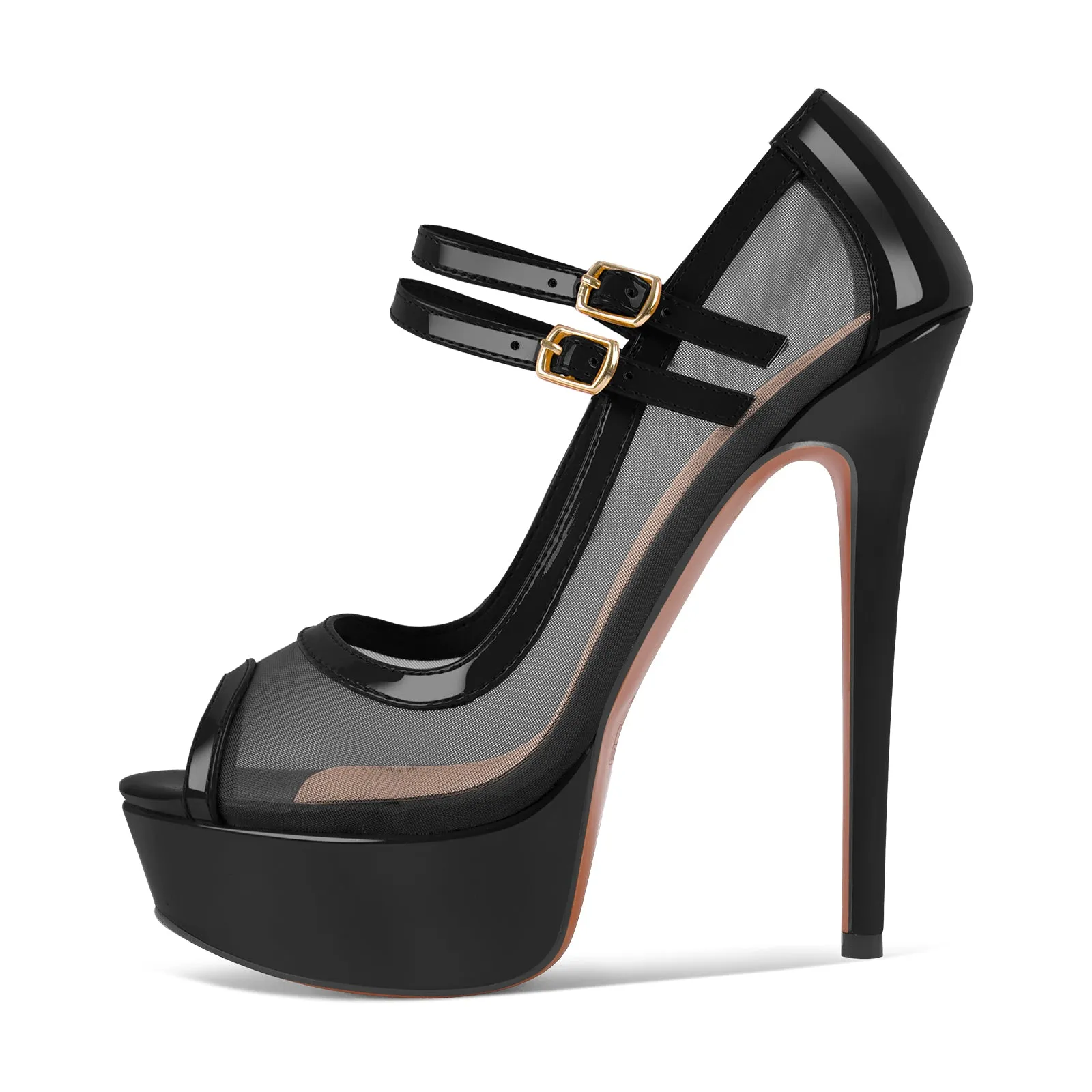 Mesh Peep Toe Platform Mary Jane High Heels sold by Onlymaker