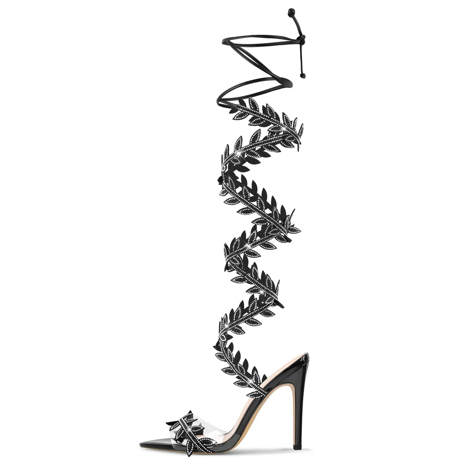 Pointed Toe Clear Rhinestone Strappy Lace-up Sandals sold by Onlymaker