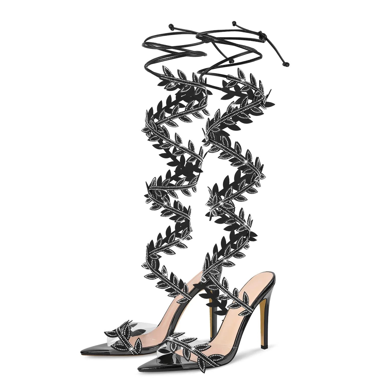 Pointed Toe Clear Rhinestone Strappy Lace-up Sandals sold by Onlymaker product image thumbnail 3