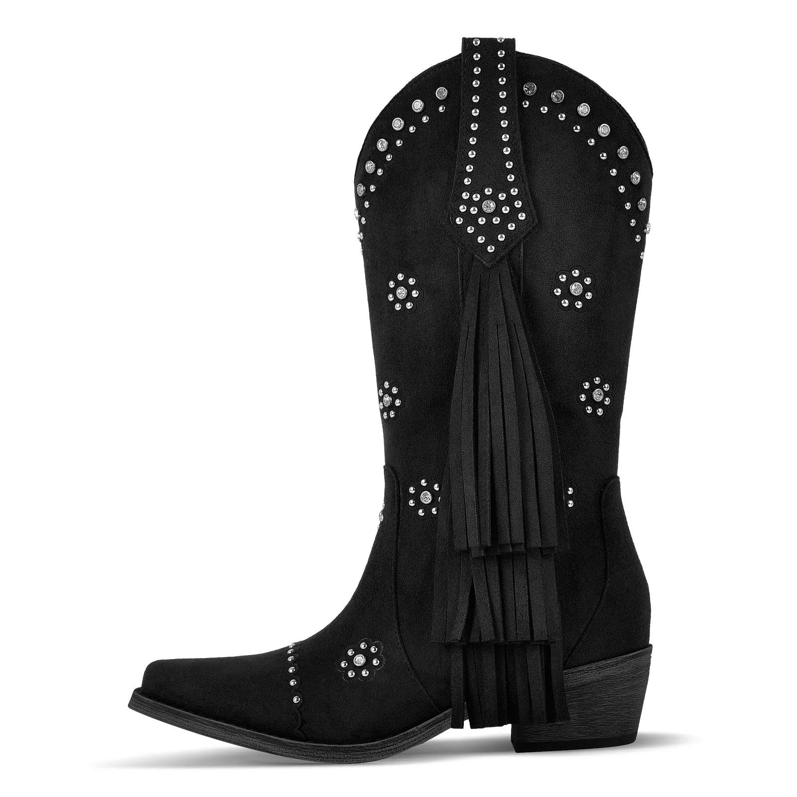 Suede Fringe & Stud Mid-Calf Western Boots sold by Onlymaker product image thumbnail 2