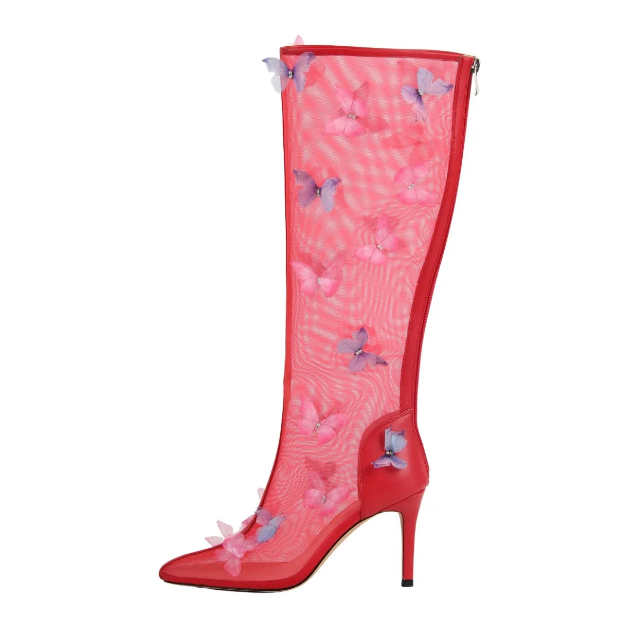 Mesh Pointed Toe Butterfly Knee High Boots sold by Onlymaker
