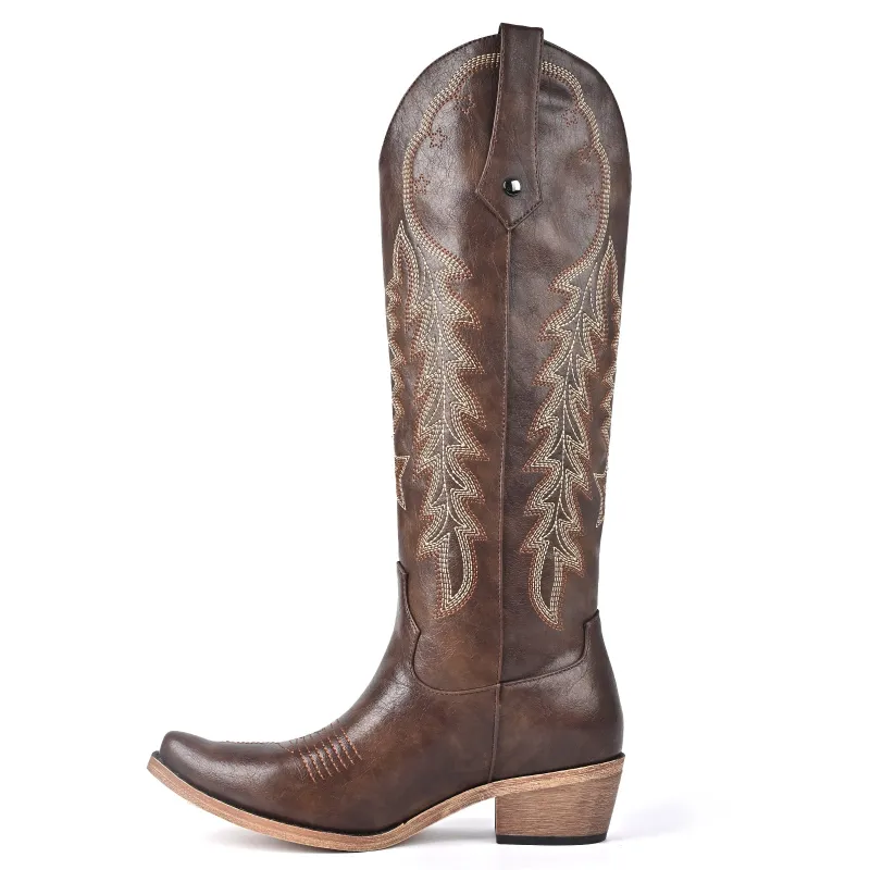 Pointed Toe Embroidery Knee High Western Boots sold by Onlymaker