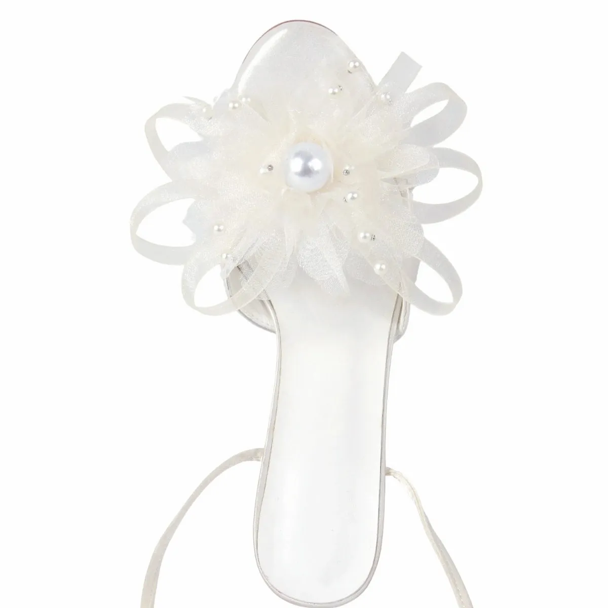 Platform Pearl Flower Lace-up Satin Sandals sold by Onlymaker product image thumbnail 3