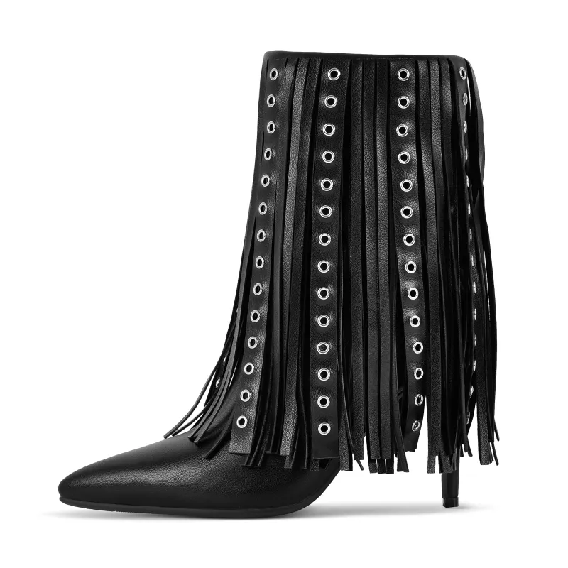 Pointed Toe Fringe Stud Stiletto Ankle Boots sold by Onlymaker