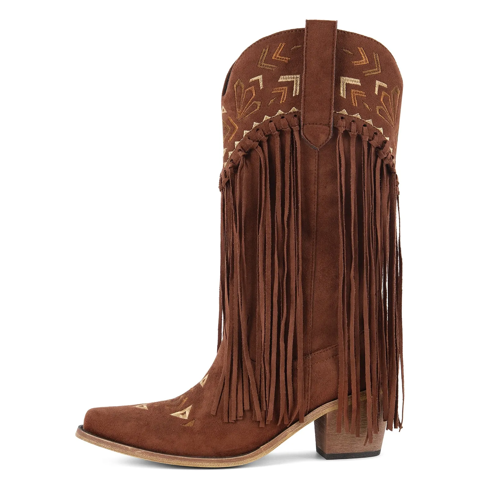 Suede Fringe Embroidery Mid-Calf Western Boots sold by Onlymaker