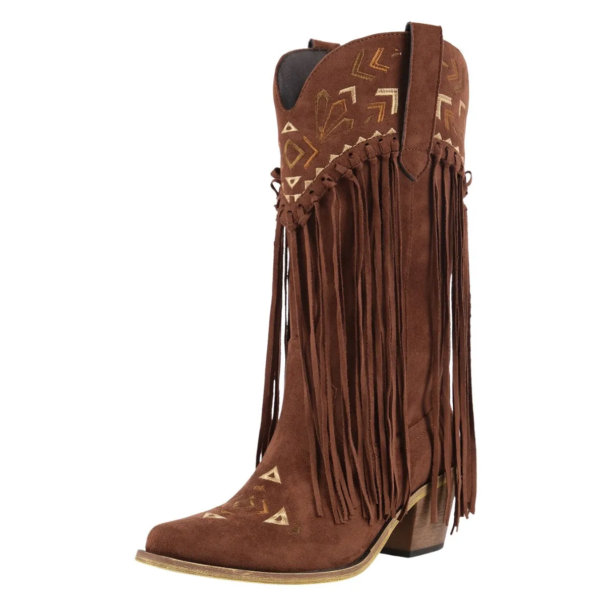 Suede Fringe Embroidery Mid-Calf Western Boots sold by Onlymaker product image thumbnail 2