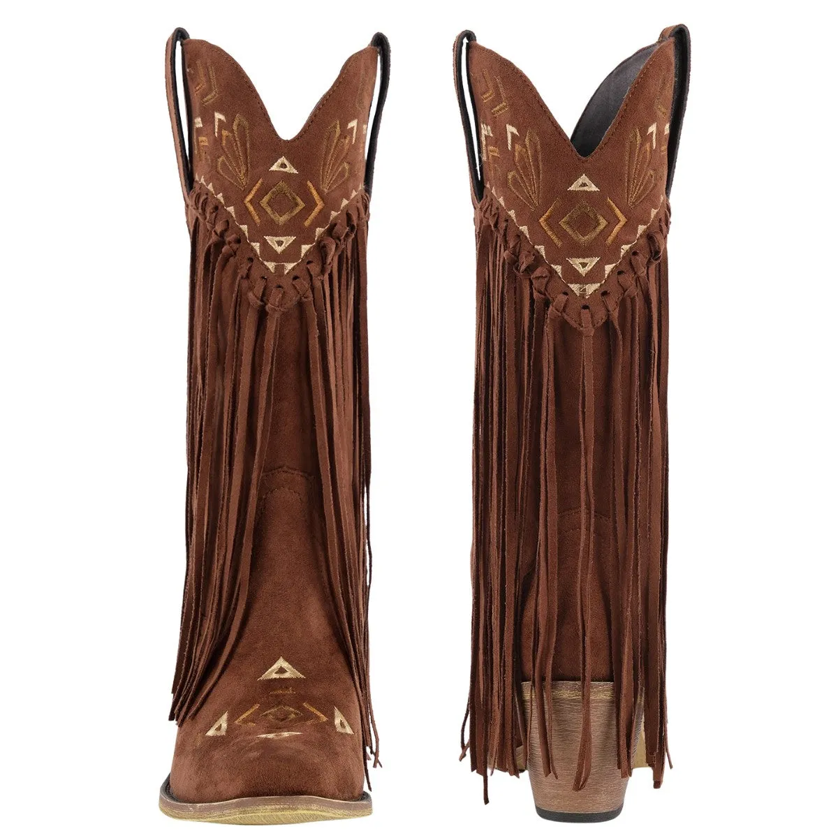 Suede Fringe Embroidery Mid-Calf Western Boots sold by Onlymaker product image thumbnail 3
