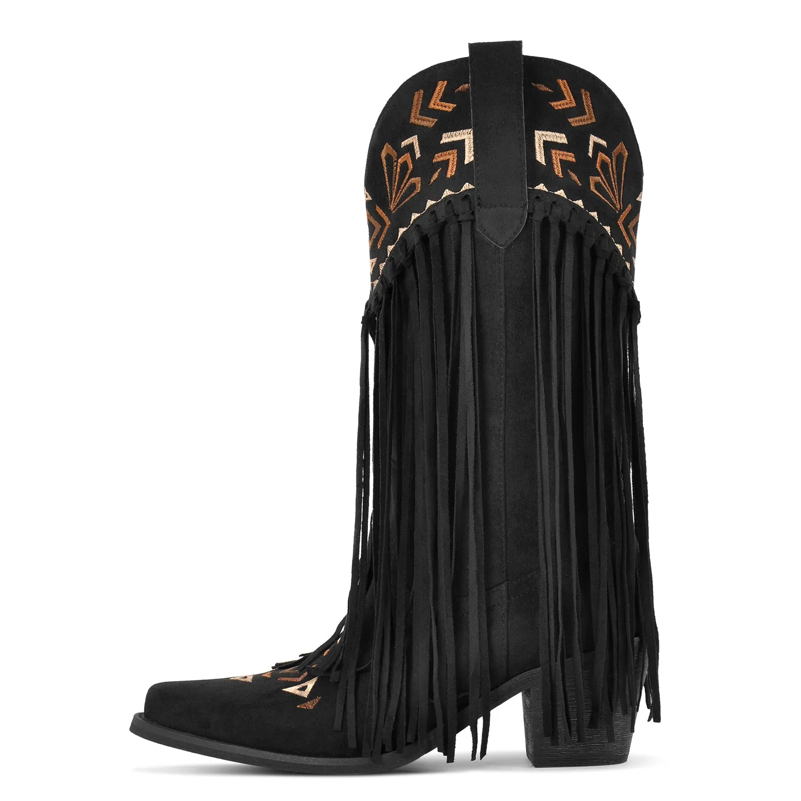 Suede Fringe Embroidery Mid-Calf Western Boots sold by Onlymaker product image thumbnail 4