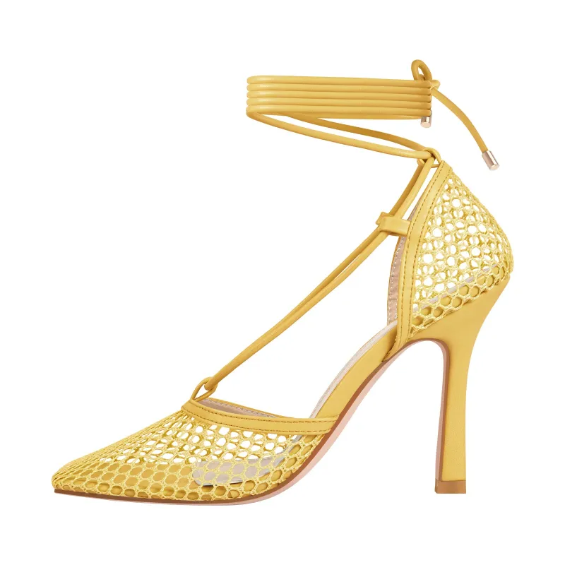 Mesh Square Toe Lace-up High Heels sold by Onlymaker