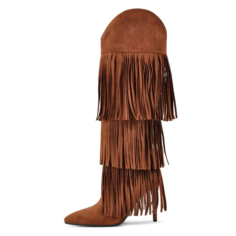 Pointed Toe Suede Fringe Knee High Boots sold by Onlymaker