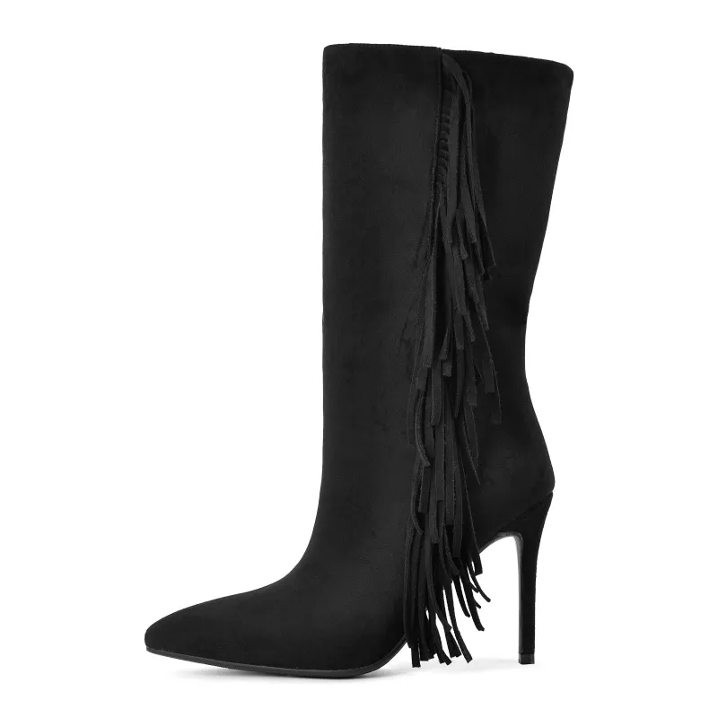 Pointed Toe Suede Fringe Stiletto Ankle Boots sold by Onlymaker