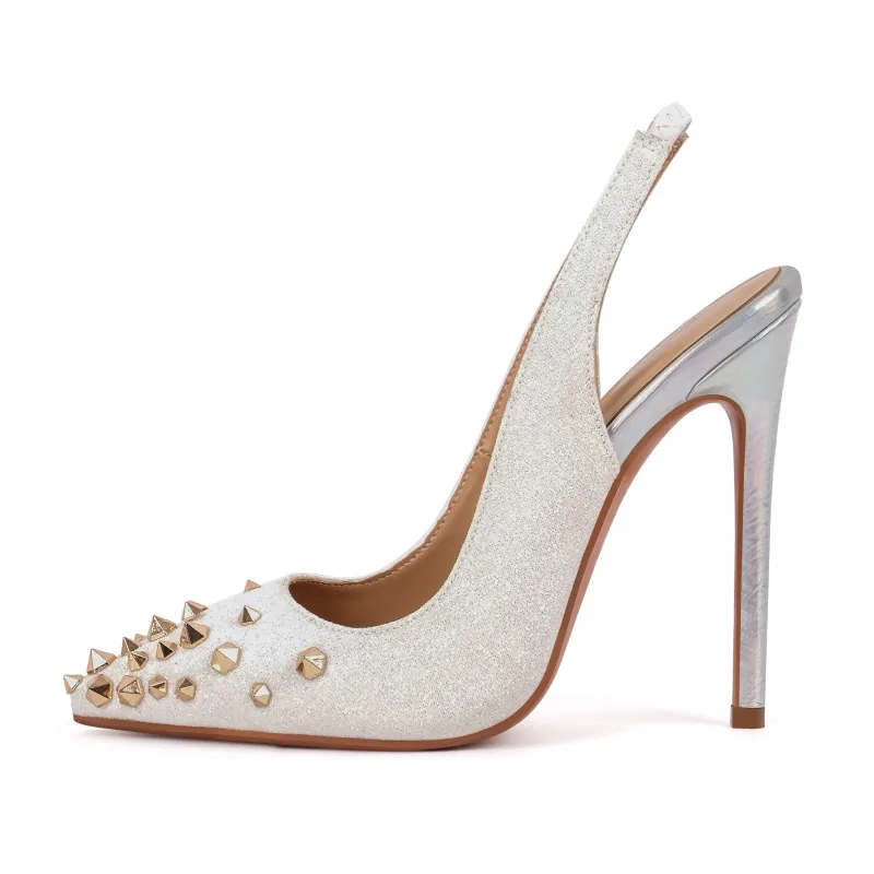 Glitter Pointed Toe Rivet Slingback High Heels sold by Onlymaker