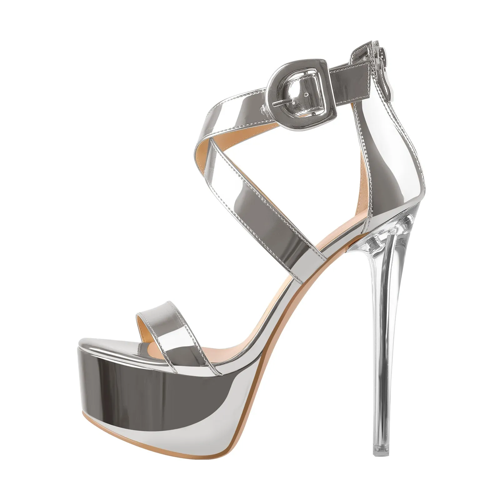 Gold Platform Stiletto Ankle Zipper Crisscross Sandal sold by Onlymaker product image thumbnail 2